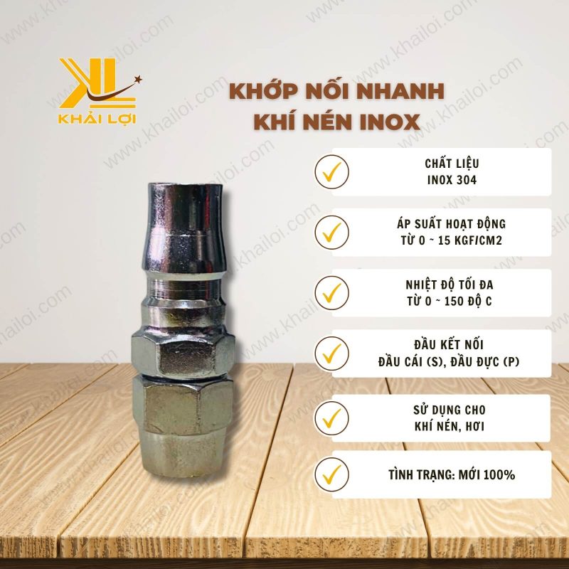 Thông số kỹ thuật "Khớp Nối Nhanh Khí Nén INOX" của vật tư công nghiệp Khải Lợi