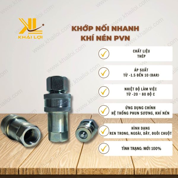 Thông số kỹ thuật "Khớp nối nhanh khí nén" của Vật tư công nghiệp Khải Lợi.
