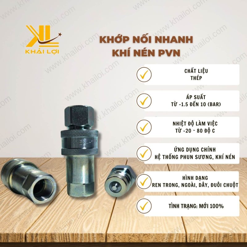Thông số kỹ thuật "Khớp nối nhanh khí nén" của Vật tư công nghiệp Khải Lợi.