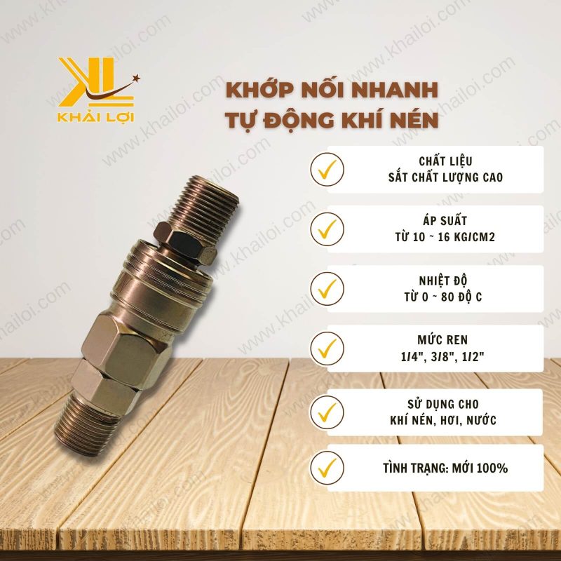 Thông số kỹ thuật Khớp Nối Nhanh Tự Động Khí Nén của Vật tư công nghiệp Khải Lợi.