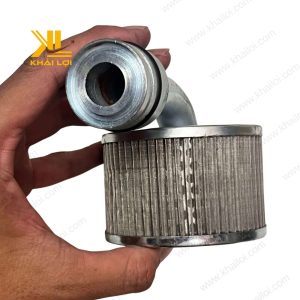 Lọc hồi nhớt xe nâng chụp từ mặt bên, hiển thị kích thước và kiểu dáng.