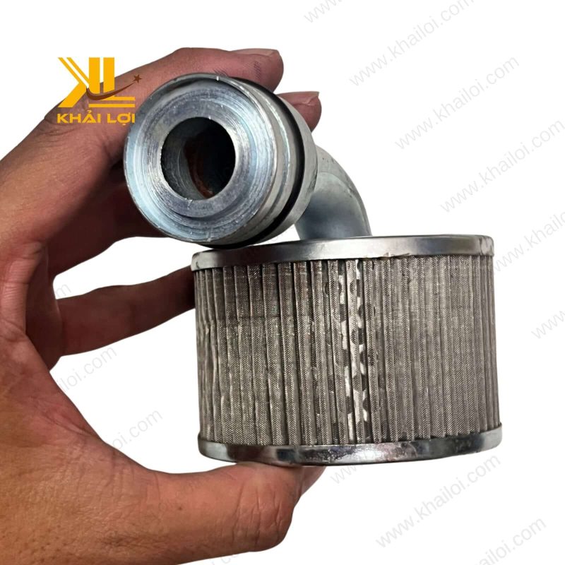 Lọc hồi nhớt xe nâng chụp từ mặt bên, hiển thị kích thước và kiểu dáng.