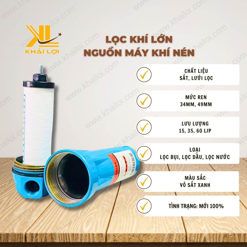 Thông số kỹ thuật Lọc khí lớn nguồn máy khí nén của Vật tư công nghiệp Khải Lợi.