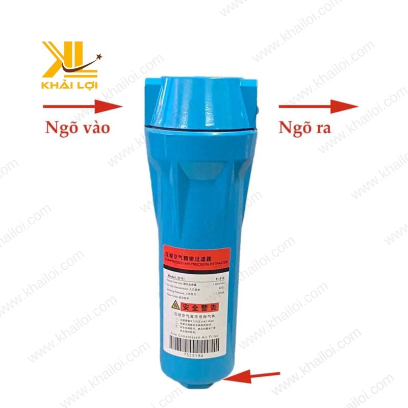 Hình ảnh sản phẩm Lọc khí lớn nguồn máy khí nén đặt trên nền trắng, nổi bật thương hiệu.