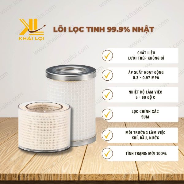 Thông số kỹ thuật Lõi lọc tính 99.9% Nhật của Vật tư công nghiệp Khải Lợi.