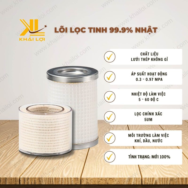 Thông số kỹ thuật Lõi lọc tính 99.9% Nhật của Vật tư công nghiệp Khải Lợi.