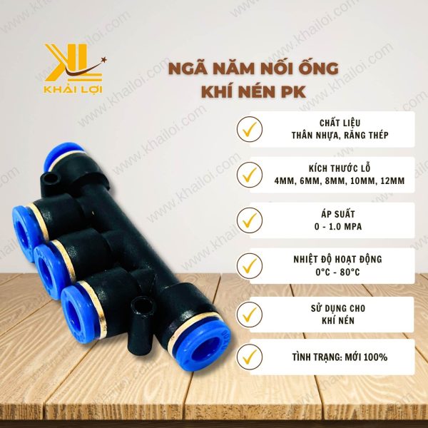 Thông số kỹ thuật Ngã năm ống khí nén PK của vật tư công nghiệp Khải Lợi.