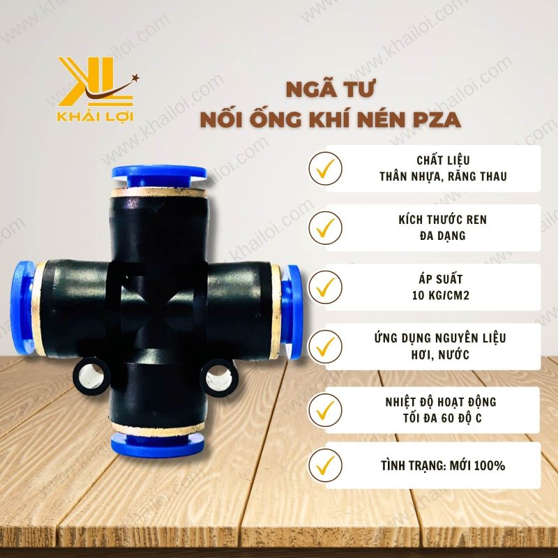 Thông số kỹ thuật Ngã tư ống khí nén PZA của vật tư công nghiệp Khải Lợi.