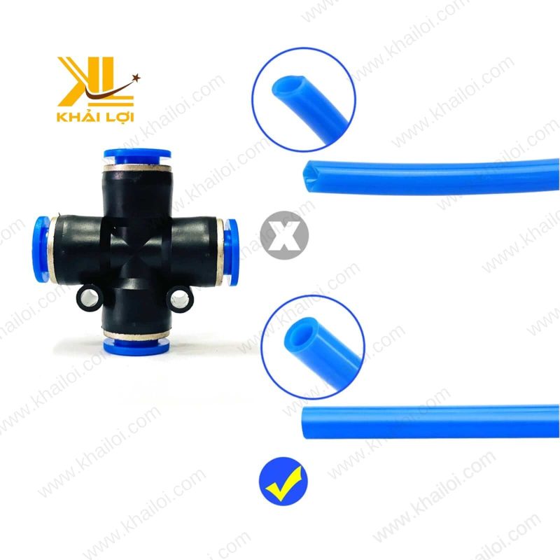 Ngã tư nối ống khí nén PZA được làm bằng vật liệu kim loại cao cấp, bề mặt sáng bóng và chống mài mòn.