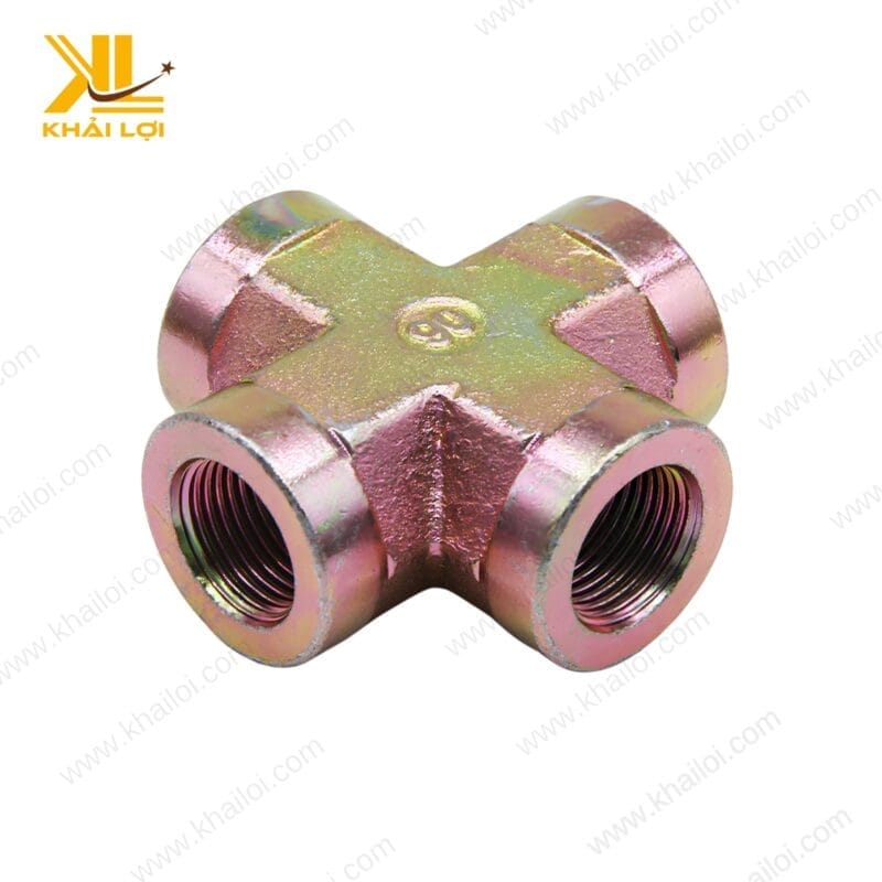 Phụ kiện ngã tư ren trong sắt 7 màu - góc chụp chi tiết các ren kết nối.