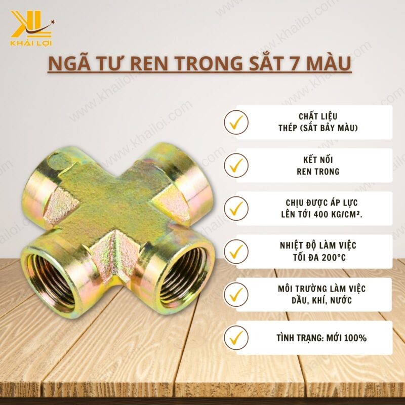 Thông số kỹ thuật "Ngã tư ren trong sắt 7 màu" của vật tư công nghiệp Khải Lợi.