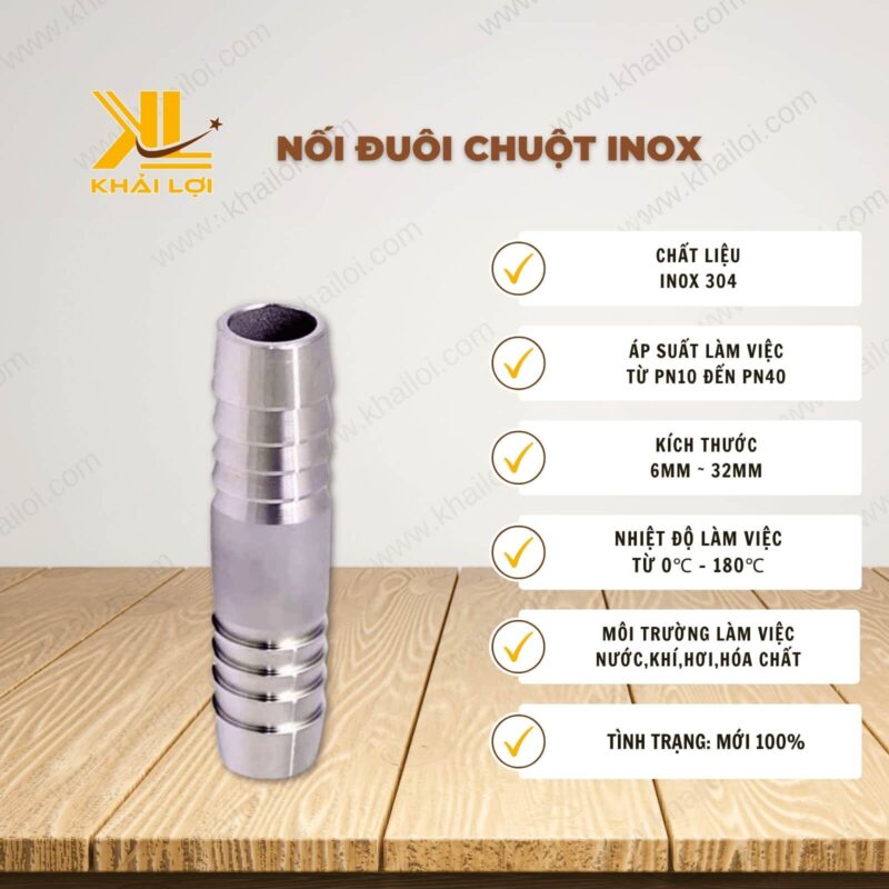 Thông số kỹ thuật Nối Đuôi Chuột Inox 304 của Vật Tư Công Nghiệp Khải Lợi.