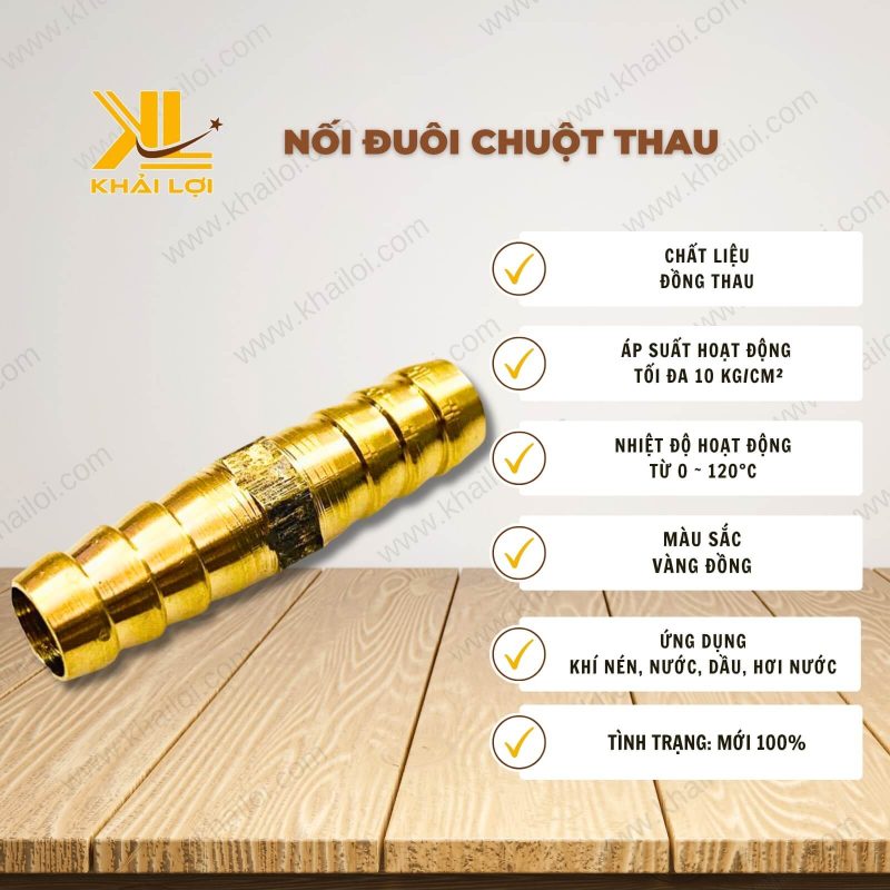 Thông số kỹ thuật nối hai đầu hạt bắp thau của Vật tư công nghiệp Khải Lợi.