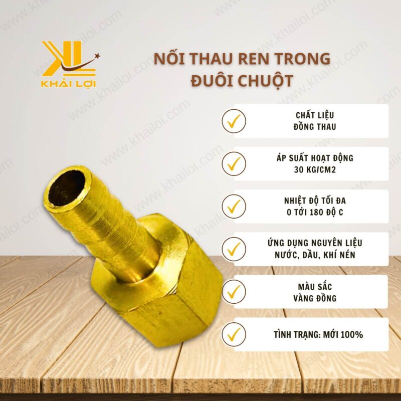 Thông số kỹ thuật Ren trong đuôi chuột thau của Vật tư công nghiệp Khải Lợi