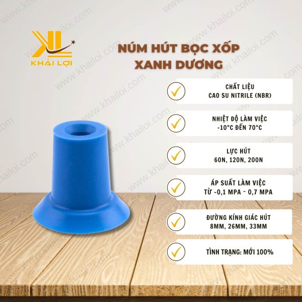 Thông số kỹ thuật Núm Hút Bọc Xốp Xanh Dương của Vật tư công nghiệp Khải Lợi.