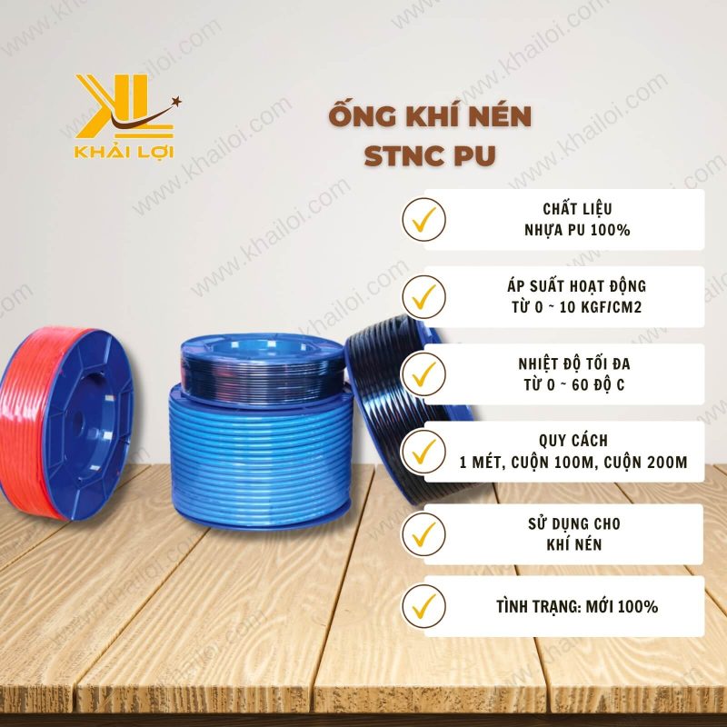 Thông số kỹ thuật "Ống khí nén STNC PU" của Vật tư công nghiệp Khải Lợi.