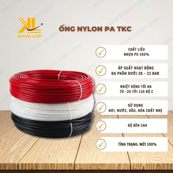 Thông số kỹ thuật "Ống NYLON PA TKC" của vật tư công nghiệp Khải Lợi.