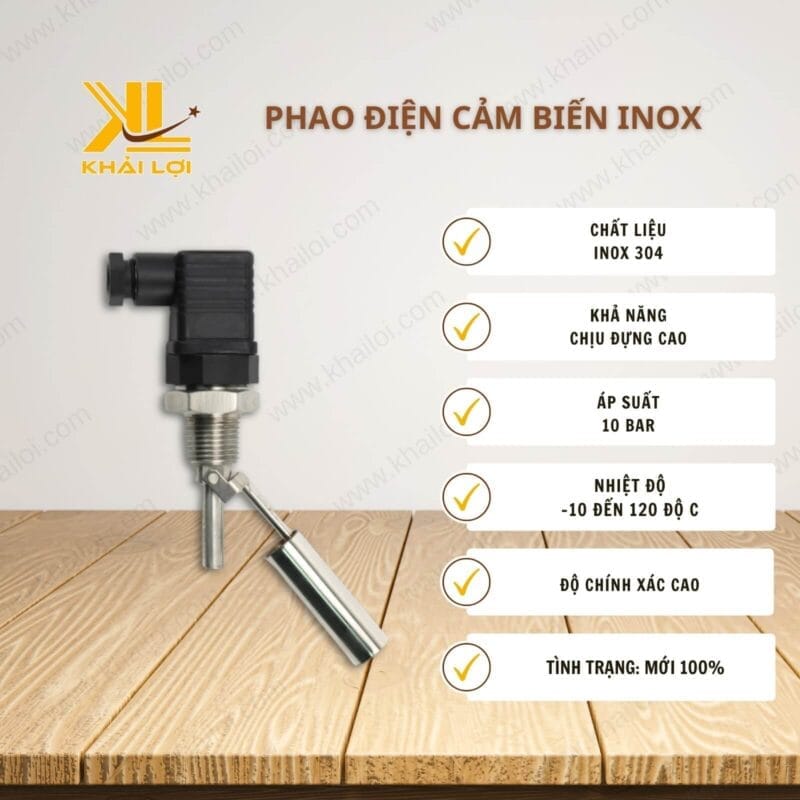 Thông số kỹ thuật 'Phao điện cảm biến inox' của Vật tư công nghiệp Khải Lợi.