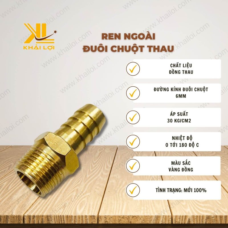Thông số kỹ thuật Ren Ngoài Đuôi Chuột Thau của Vật tư công nghiệp Khải Lợi.