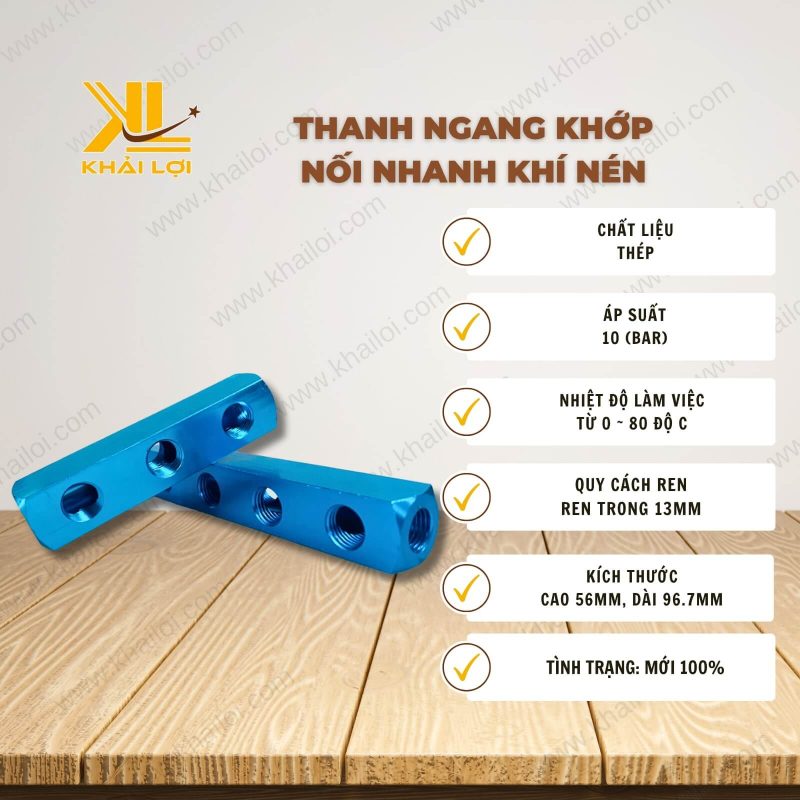 Thông số kỹ thuật "Thanh ngang khớp nối nhanh khí nén" của Vật tư công nghiệp Khải Lợi.