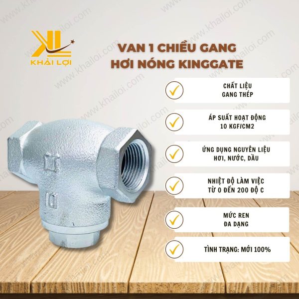 Thông số kỹ thuật "Van 1 chiều gang hơi nóng KINGGATE" của vật tư công nghiệp Khải Lợi