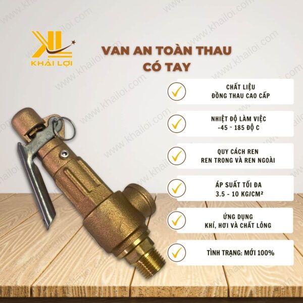 Thông số kỹ thuật "Van an toàn thau có tay" của vật tư công nghiệp Khải Lợi