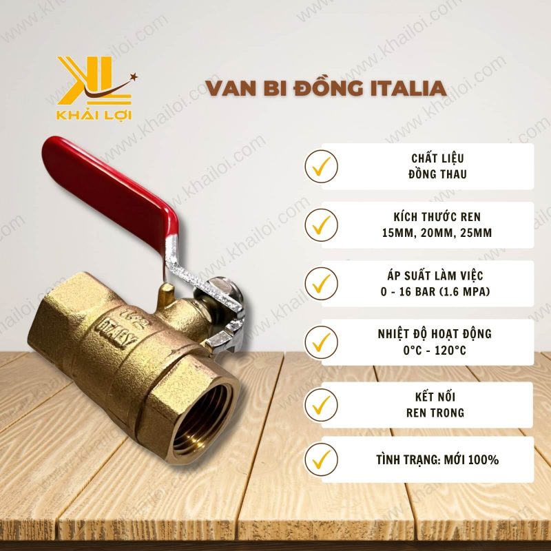 Thông tin kỹ thuật van bi đồng ITALIA của vật tư công nghiệp Khải Lợi.