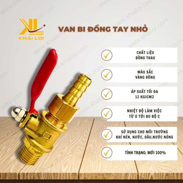 Thông số kỹ thuật 'Van Bi Đồng Tay Nhỏ' của Vật Tư Công Nghiệp Khải Lợi.