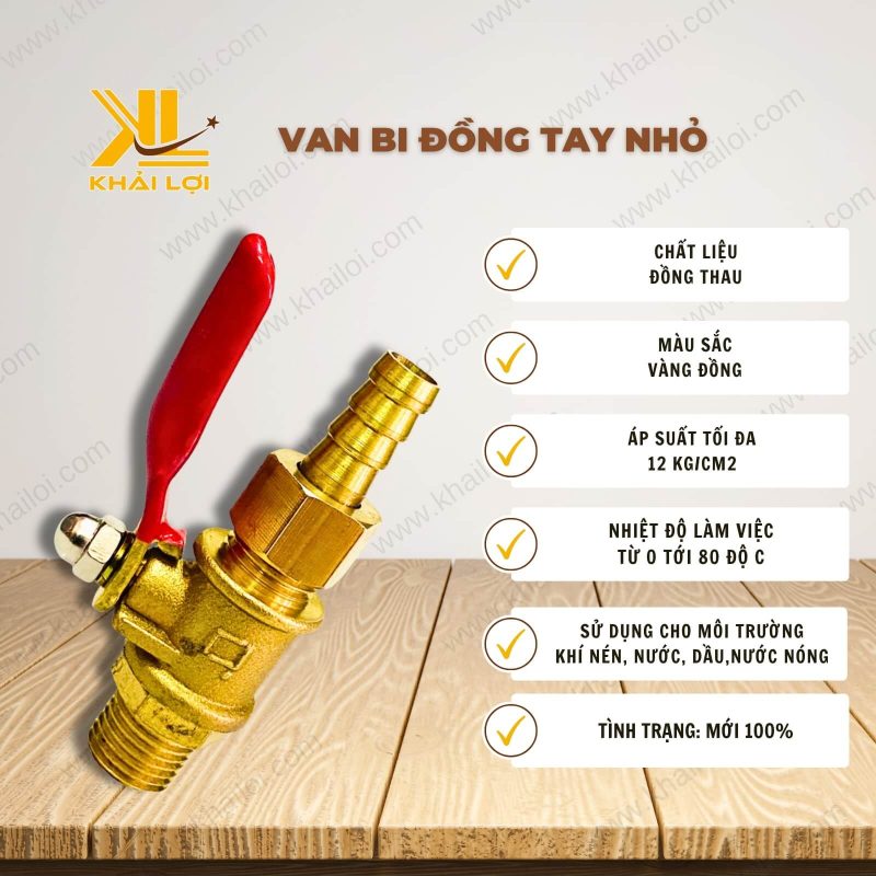 Thông số kỹ thuật 'Van Bi Đồng Tay Nhỏ' của Vật Tư Công Nghiệp Khải Lợi.