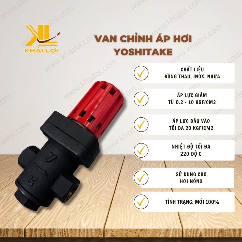 Thông số kỹ thuật "Van chỉnh áp hơi Yoshitake" của Vật tư công nghiệp Khải Lợi.