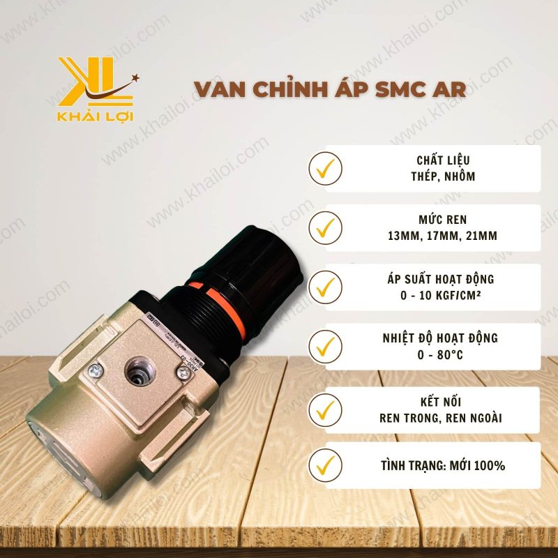 Thông số kỹ thuật "Van chỉnh áp AR SMC" của Vật tư công nghiệp Khải Lợi.