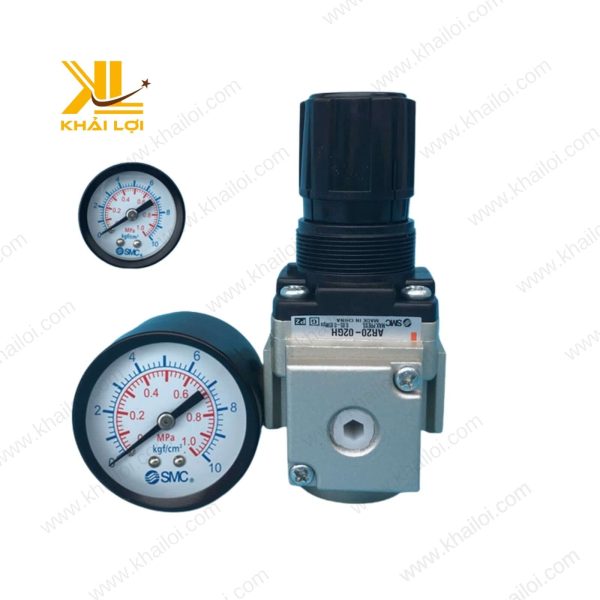 Van chỉnh áp AR SMC với đồng hồ đo áp suất hiển thị chính xác mức áp lực.