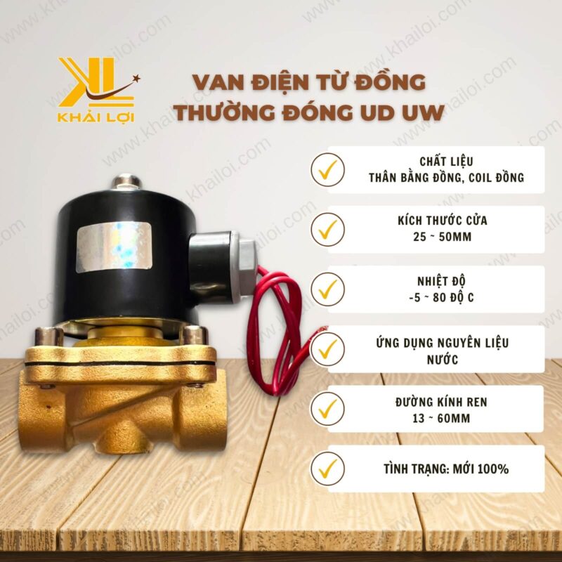 Thông số kỹ thuật Van Điện Từ Đồng Thường Đóng UD UW của vật tư công nghiệp Khải Lợi