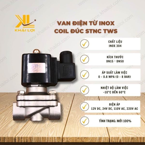 Thông số kỹ thuật Van điện từ inox coil đúc STNC TWS.