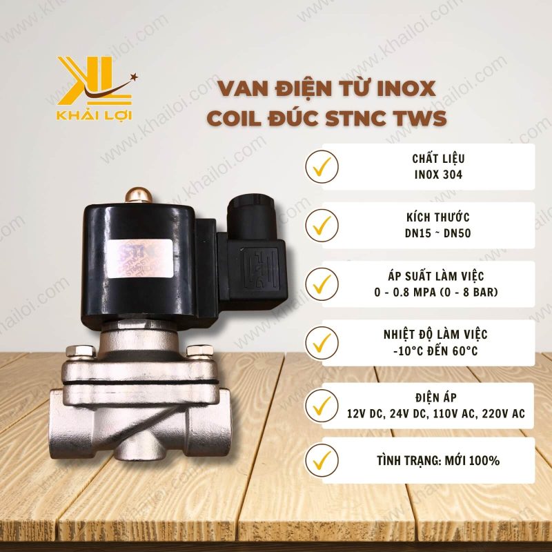 Thông số kỹ thuật Van điện từ inox coil đúc STNC TWS.