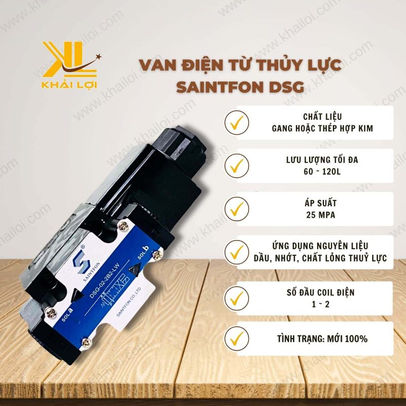 Thông số kỹ thuật Van điện từ thủy lực SAINTFON DSG của vật tư công nghiệp Khải Lợi.