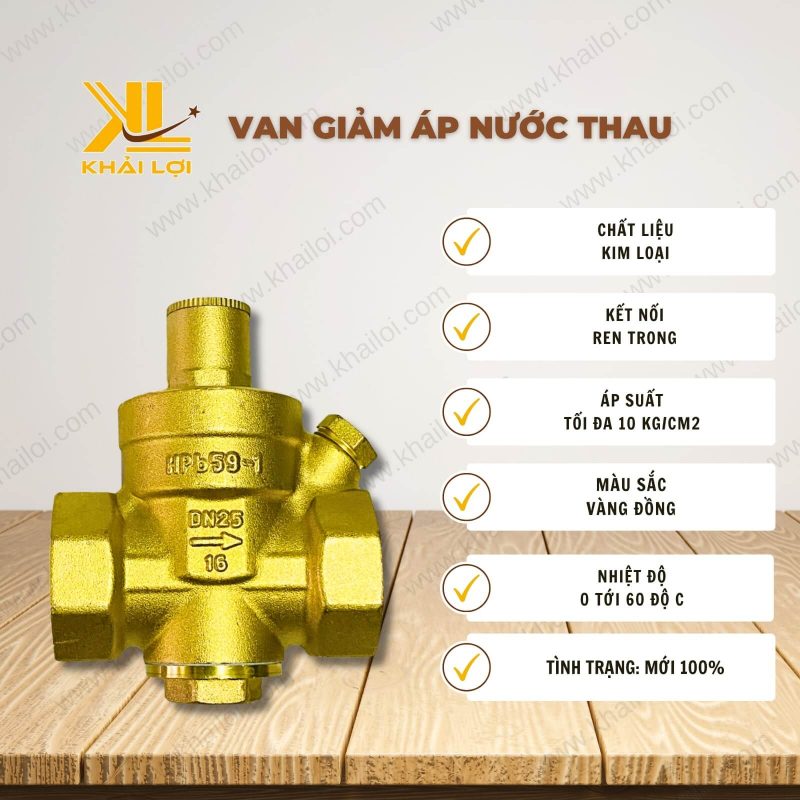 Thông số kỹ thuật 'Van Giảm Áp Nước Thau' của Vật tư công nghiệp Khải Lợi.
