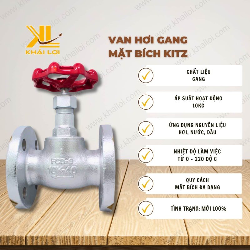 Thông số kỹ thuật "Van hơi gang mặt bích KITZ" của vật tư công nghiệp Khải Lợi