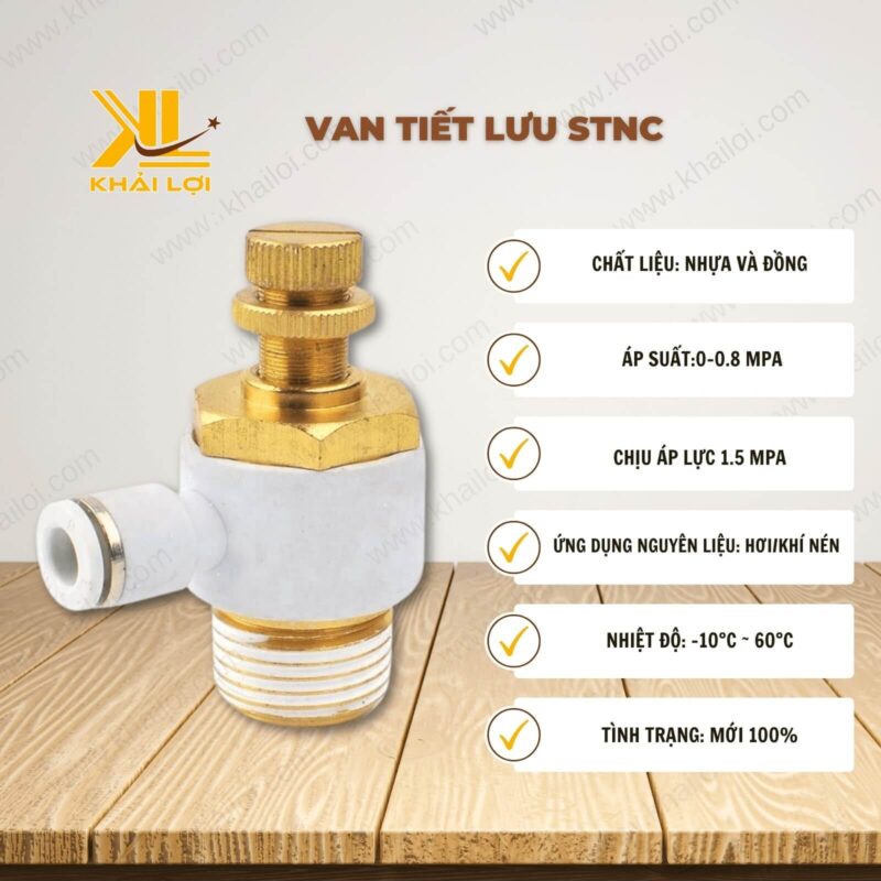 Van Tiết Lưu Khí Nén STNC YSC với chi tiết logo thương hiệu và thông số kỹ thuật rõ nét, chụp cận cảnh phần thân.
