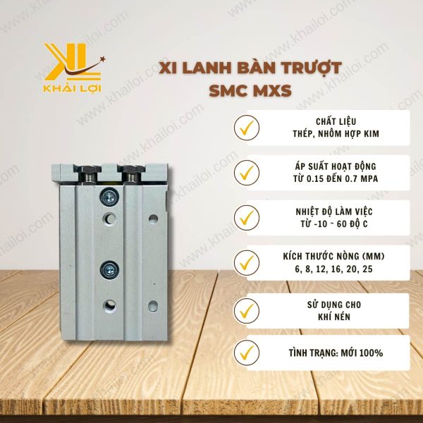 Thông số kỹ thuật Xy lanh bàn trượt SMC MXS của Vật tư công nghiệp Khải Lợi