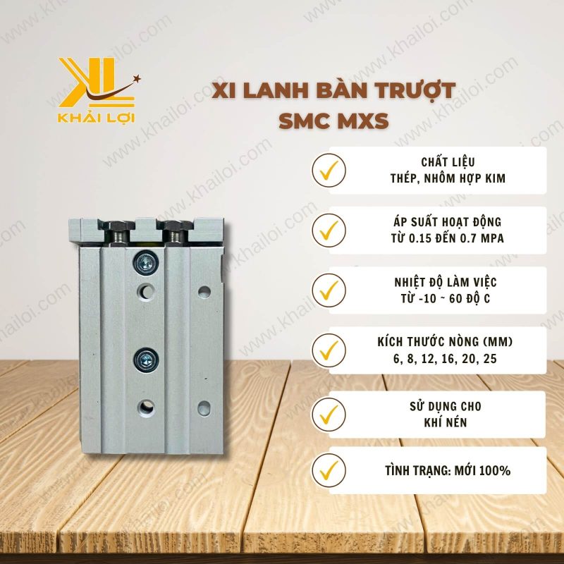 Thông số kỹ thuật Xy lanh bàn trượt SMC MXS của Vật tư công nghiệp Khải Lợi