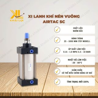Thông số kỹ thuật Xi Lanh Khí Nén Vuông Airtac SC của Vật Tư Công Nghiệp Khải Lợi.
