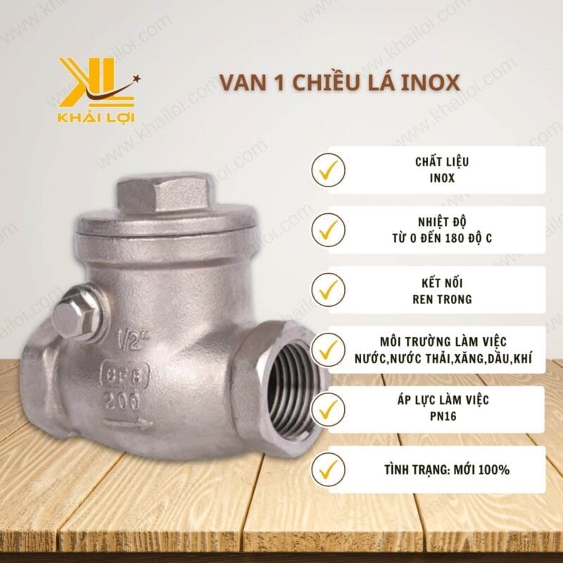 Thông số kỹ thuật Van 1 chiều lá inox 304 của Vật tư công nghiệp Khải Lợi.