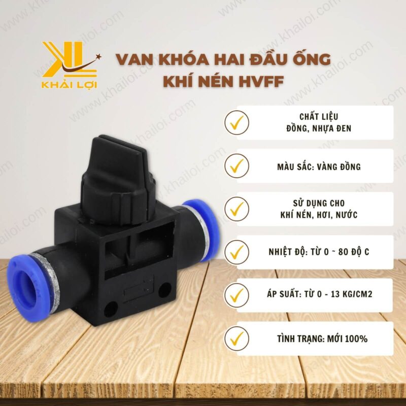 Thông số kỹ thuật "Van Khóa Hai Đầu Ống Khí Nén HVFF" của vật tư công nghiệp Khải Lợi.