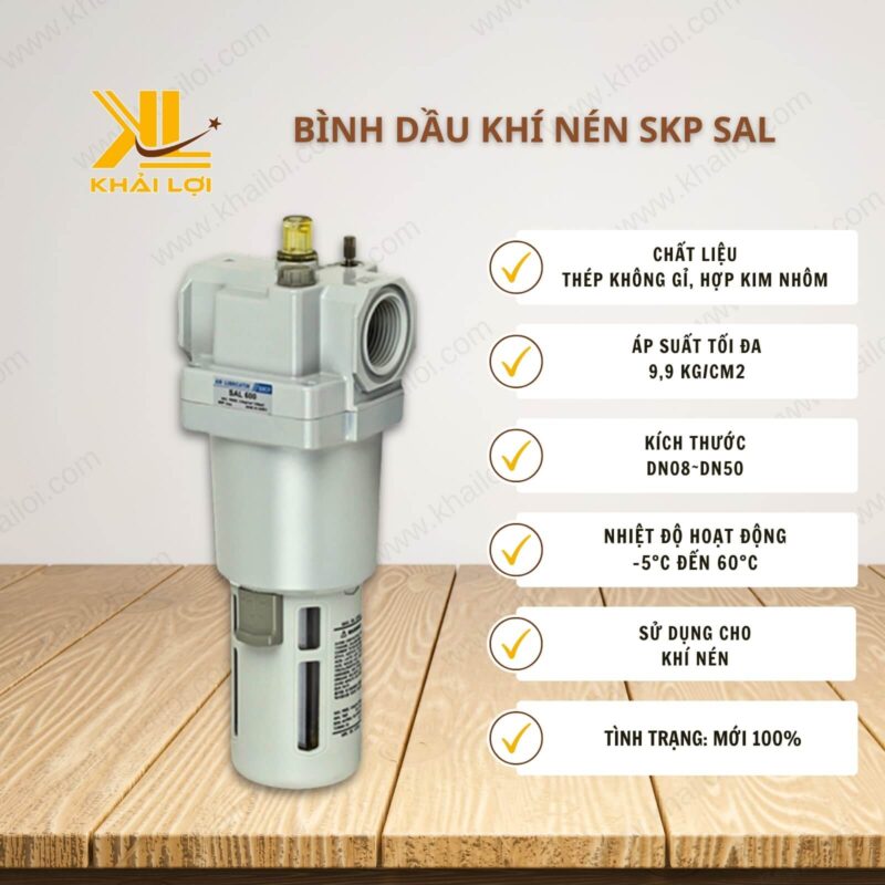 Thông số kỹ thuật "Bình Dầu Khí Nén SKP SAL" của Vật tư công nghiệp Khải Lợi.