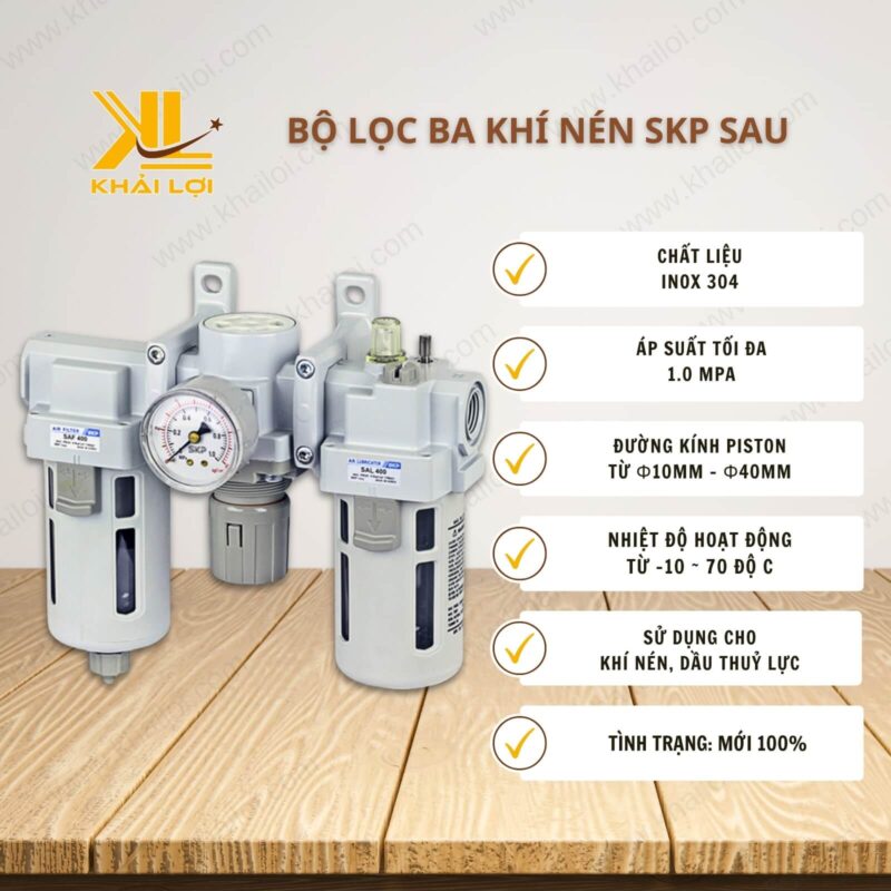 Thông số kỹ thuật Bộ Lọc Ba Khí Nén SKP SAU của Vật tư công nghiệp Khải Lợi.