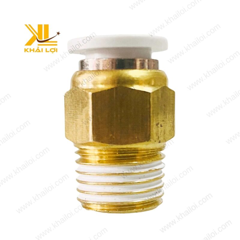 Toàn cảnh đầu nối khí nén STNC YPC với cấu tạo thân đồng bền bỉ, sử dụng trong hệ thống khí nén công nghiệp.