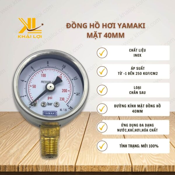 Thông số kỹ thuật đồng hồ hơi YAMAKI mặt 40mm của Vật tư công nghiệp Khải Lợi.
