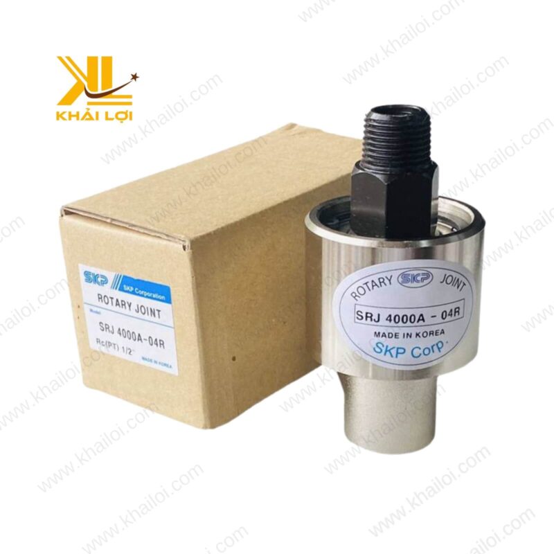Hình ảnh cận cảnh khớp nối xoay khí nén SKP SRJ với chất liệu đồng và ren thép chất lượng cao.