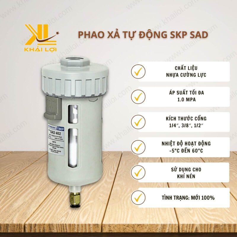 Thông số kỹ thuật "Phao Xả Tự Động SKP SAD" của Vật tư công nghiệp Khải Lợi.